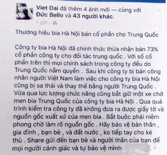 nói xấu bia Hà Nội