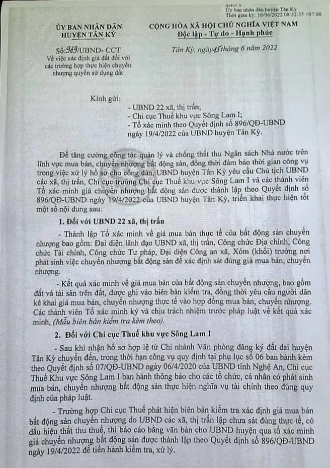 Công văn của UBND huyện Tân Kỳ.