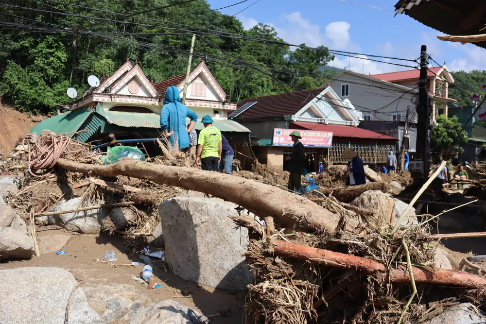 Đất đá, cây, rác ngổn ngang. Đất đá, cây, rác ngổn ngang.