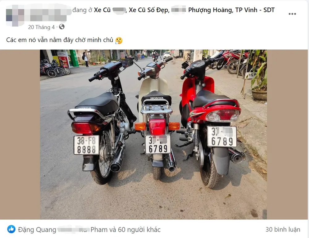 Tháng 4-2023, một người lên mạng xã hội đăng chiếc xe máy Honda Super Dream mang BKS 38F8-8888. Ảnh: Chụp lại màn hình Tháng 4-2023, một người lên mạng xã hội đăng chiếc xe máy Honda Super Dream mang BKS 38F8-8888. Ảnh: Chụp lại màn hình