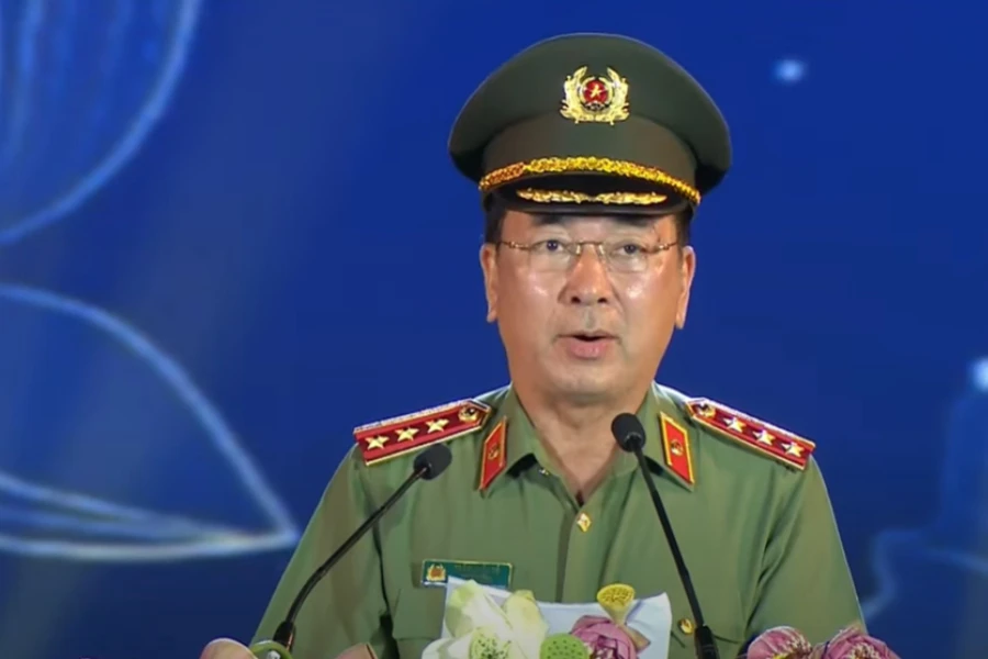 Thượng tướng Trần Quốc Tỏ - Phó Bí thư Đảng ủy Công an Trung ương, Thứ trưởng Bộ Công an phát biểu tại buổi lễ.