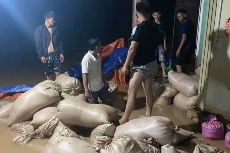 Lúa của người dân bị ngập trong nước lũ.