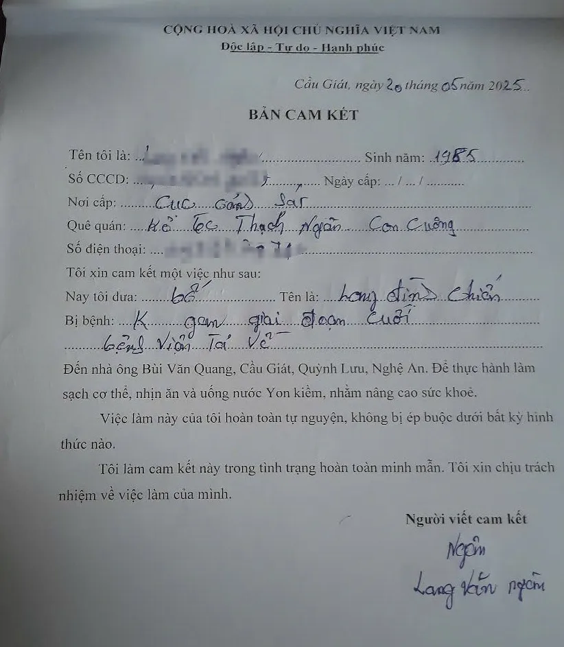 Bệnh nhân bị ung thư đến cơ sở chữa bệnh bằng nước phải ký bản cam kết. chua-benh-bang-nuoc.jpg