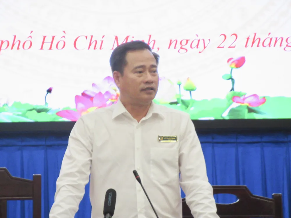 Ông Lê Thanh Phong (Chánh án TAND TP.HCM) phát biểu tại hội nghị. Ảnh: YC