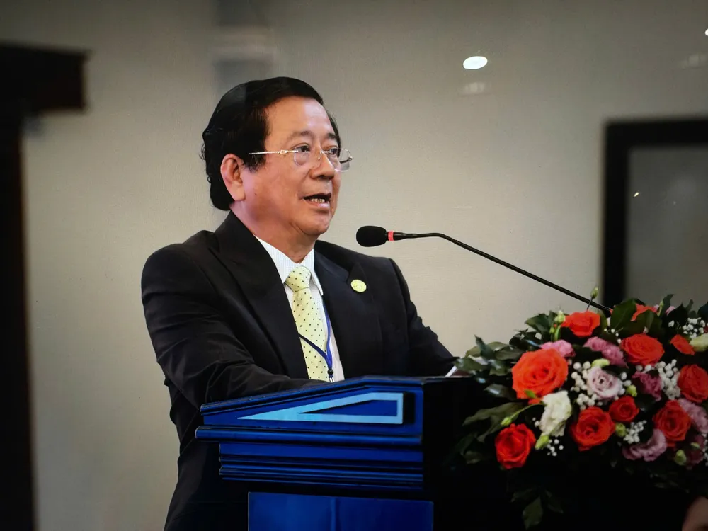 Ông Nguyễn Văn Hậu phát biểu tại đại hội. Ảnh: YC trong-tai-thuong-mai-hau.jpg