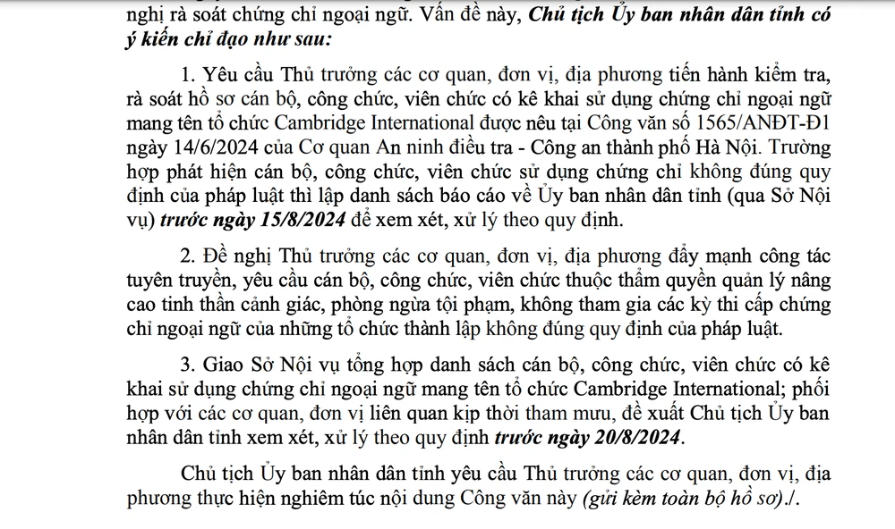 Chủ tịch Cà Mau chỉ đạo rà soát chứng chỉ ngoại ngữ liên quan tổ chức Cambridge International