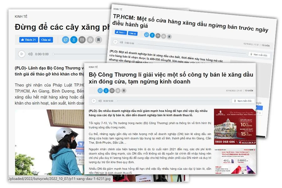 Những bài viết liên quan đến những biến động về hoạt động xăng dầu trong tuần qua. Ảnh: TL Những bài viết liên quan đến những biến động về hoạt động xăng dầu trong tuần qua. Ảnh: TL