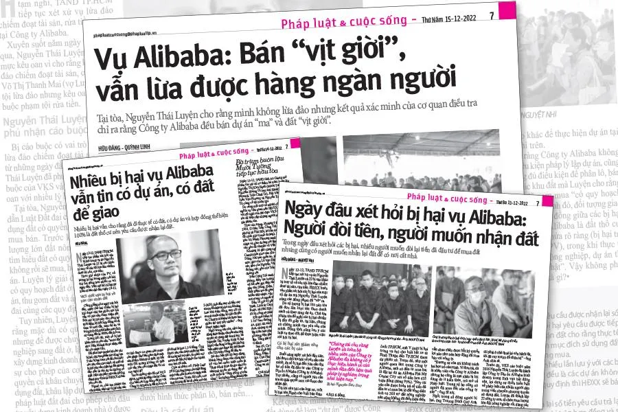 Các bài báo thông tin vụ án của Công ty Địa ốc Alibaba.