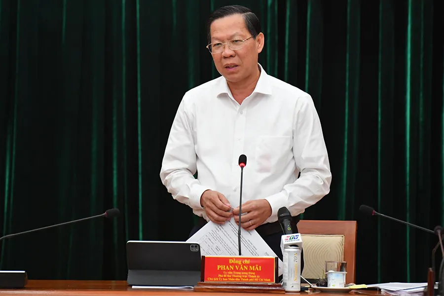 Chủ tịch UBND TP.HCM Phan Văn Mãi phát biểu tại buổi làm việc. Ảnh: A.DŨNG