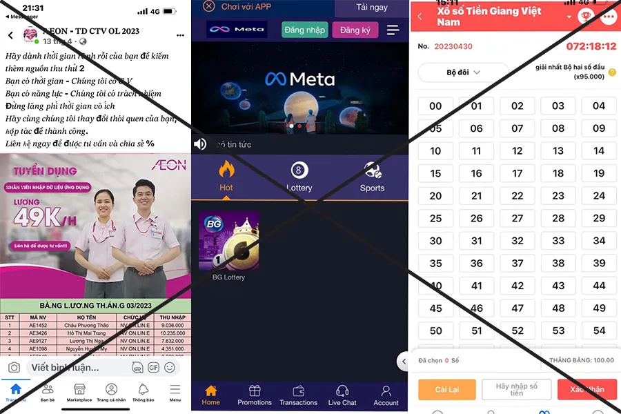 Fanpage giả mạo hệ thống bán lẻ Aeon Mall tuyển dụng việc làm lương cao và sau khi nhấp vào đường link đăng ký tài khoản, giao diện hiện ra trang đánh cược online. Ảnh: QUỐC HƯƠNG Fanpage giả mạo hệ thống bán lẻ Aeon Mall tuyển dụng việc làm lương cao và sau khi nhấp vào đường link đăng ký tài khoản, giao diện hiện ra trang đánh cược online. Ảnh: QUỐC HƯƠNG