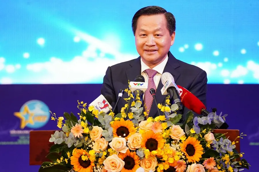 Phó Thủ tướng Lê Minh Khái phát biểu tại diễn đàn. Ảnh: TÚ UYÊN w-P14-PHO-THU-TUONG-LE-MINH-KHAI.jpg