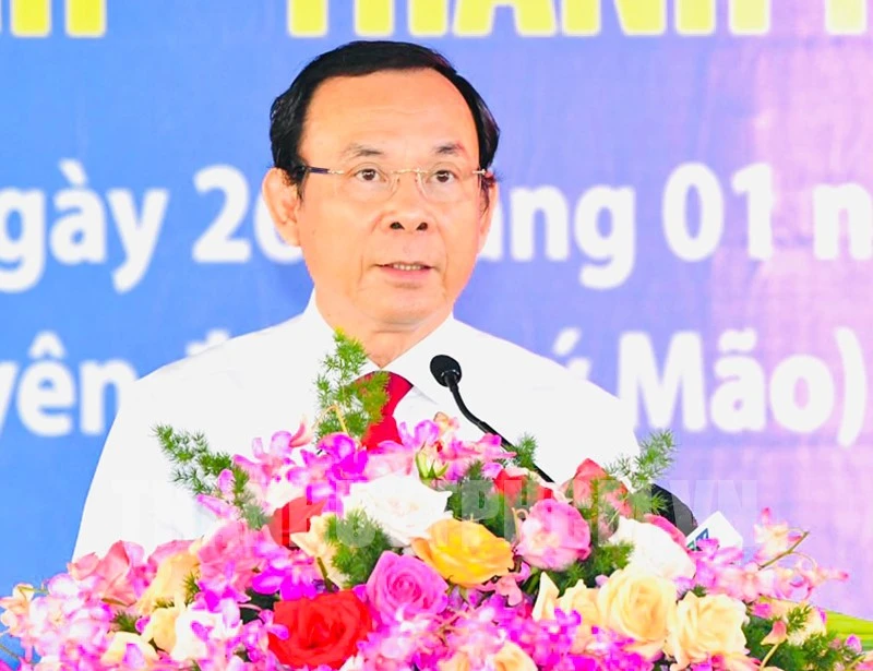 Bí thư Thành ủy TP.HCM Nguyễn Văn Nên phát biểu tại buổi họp mặt. Ảnh: Thanhuytphcm