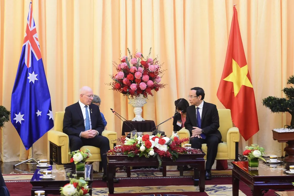 Bí thư Thành ủy TP.HCM Nguyễn Văn Nên tiếp Toàn quyền Australia David Hurley nhân chuyến thăm tới Việt Nam. Ảnh: QUANG ĐỊNH