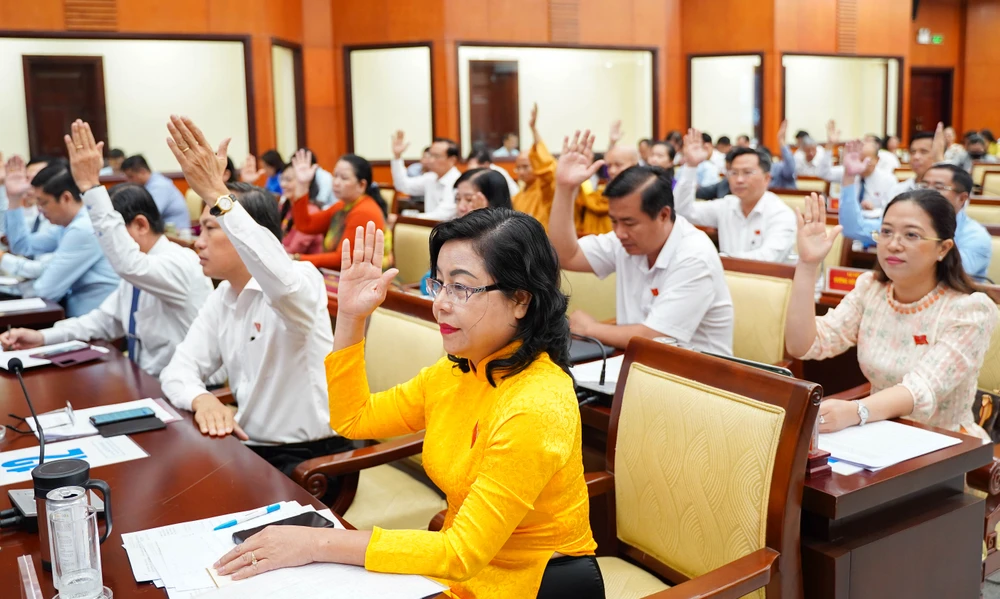 Các đại biểu thông qua tờ trình. Ảnh: BẢO PHƯƠNG