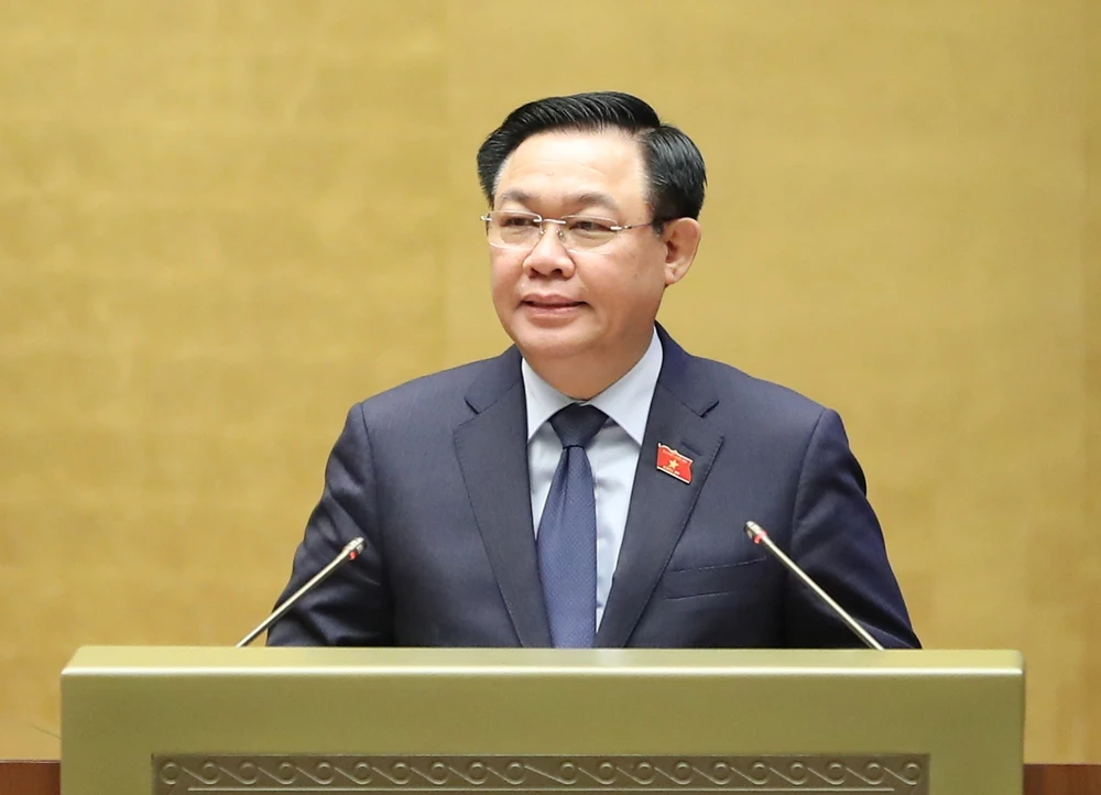 Chủ tịch Quốc hội Vương Đình Huệ phát biểu kết luận hội nghị. Ảnh: PHẠM THẮNG