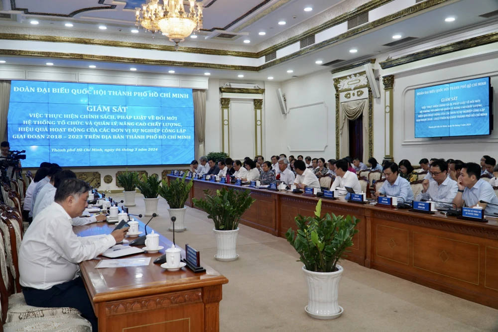 Toàn cảnh buổi giám sát của Đoàn ĐBQH TP.HCM. Ảnh: BẢO PHƯƠNG biên chế