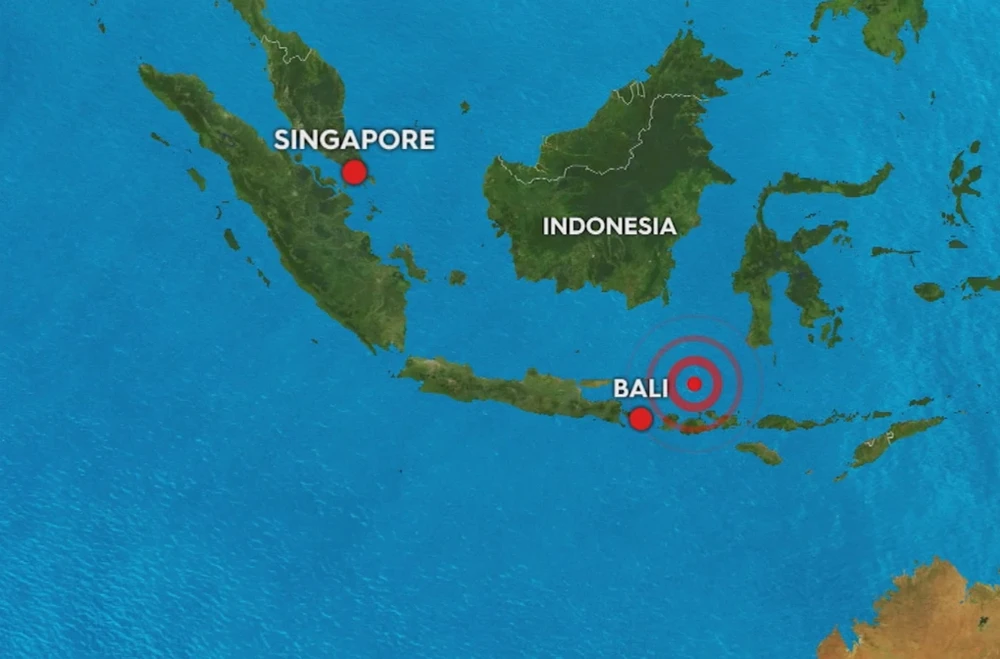 Một trận động đất mạnh 7 độ richter xảy ra ở vùng biển quanh đảo Bali (Indonesia) vào sáng 29-8. Ảnh: 9NEWS