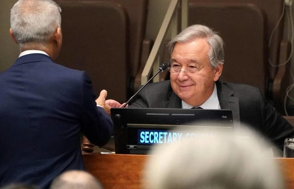 Tổng thư ký Liên Hợp Quốc António Guterres tại Hội nghị Tham vọng Khí hậu trong khuôn khổ kỳ họp Đại Hội đồng LHQ, tại New York (Mỹ) hôm 20-9. Ảnh: AFP 343824_0.jpeg
