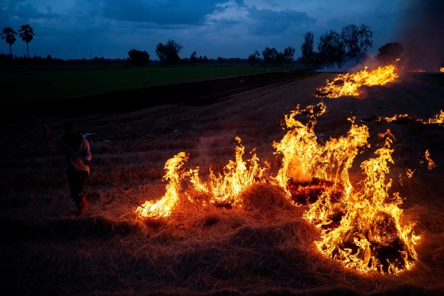 Một nông dân đốt rơm rạ ở tỉnh Chainat (Thái Lan) hồi tháng 8. Ảnh: REUTERS CLIMATE_CHANGE_THAILAND-RICE_1809n01_1695050365.jpg