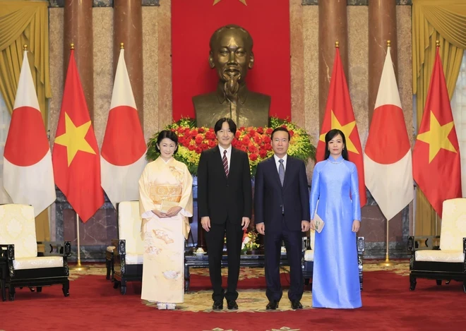 Chủ tịch nước Võ Văn Thưởng và Phu nhân chụp ảnh chung với Hoàng Thái tử Nhật Bản Akishino và Công nương ngày 22-9-2023. Ảnh: TTXVN Quan_he_Viet_Nhat_1_5.png
