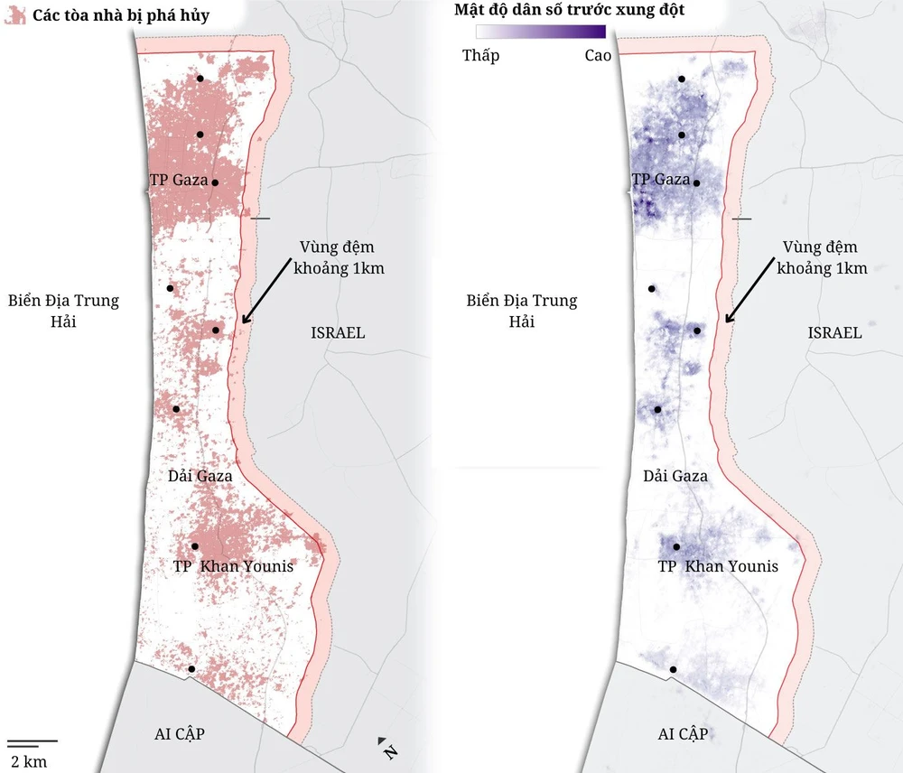 Bản đồ cho thấy Israel lập vùng đệm bao quanh Gaza. Đồ họa: THE WALL STREET JOURNAL; Việt hóa: KHOA ĐIỀM WSJ: Israel lập vùng đệm bao quanh Gaza, nguy cơ nới rộng bất đồng với Mỹ