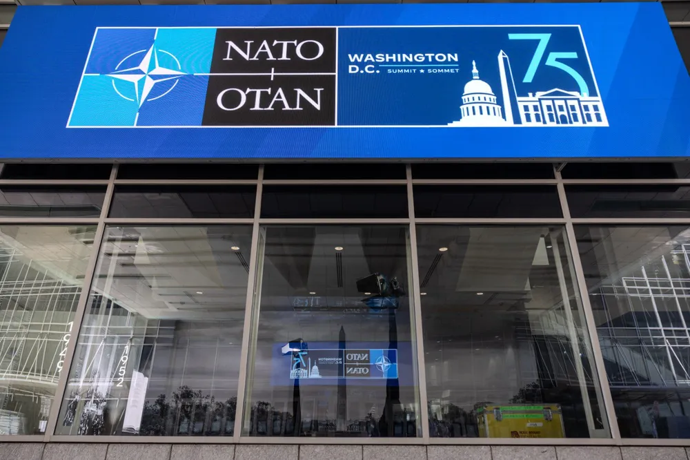 Công tác chuẩn bị cho hội nghị thượng đỉnh NATO được tiến hành tại Trung tâm Hội nghị Walter E. Washington ở thủ đô Washington, D.C. (Mỹ). Ảnh: NATO PRESS/X Công tác chuẩn bị hội nghị thượng đỉnh NATO