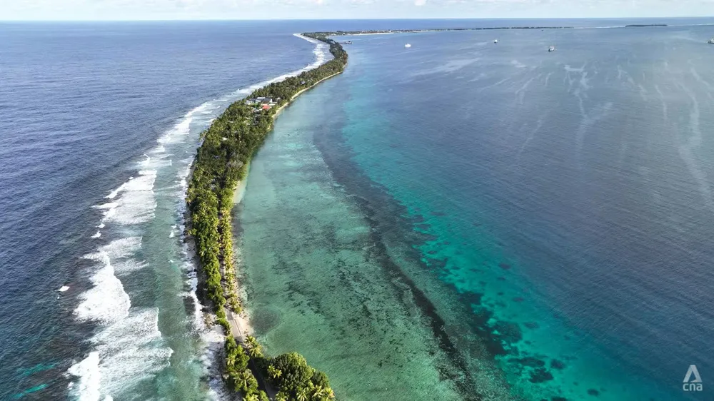 Tuvalu nhìn từ trên cao. Ảnh: CNA Nước biển dâng