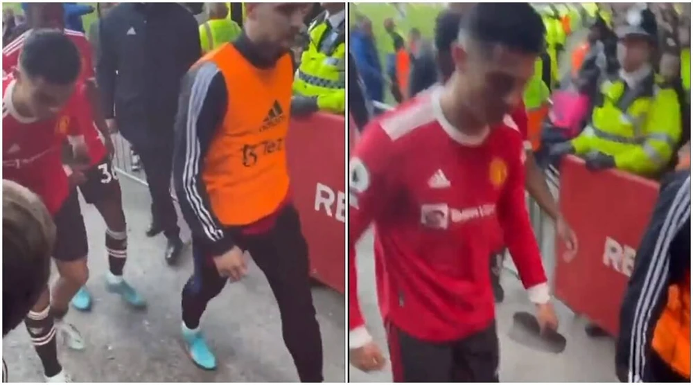 Hình ảnh Ronaldo đi vào đường hầm và đập vỡ chiếc điện thoại của một cổ động viên. Ảnh: CGI. Hình ảnh Ronaldo đi vào đường hầm và đập vỡ chiếc điện thoại của một cổ động viên. Ảnh: CGI.