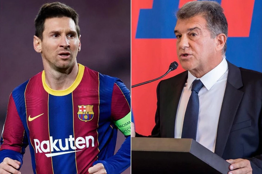 Chủ tịch Laporta đồng ý để Messi rời đi khỏi sân Camp Nou và tiếc nuối khi không có trận đấu chia tay công thần. Ảnh: CGI.