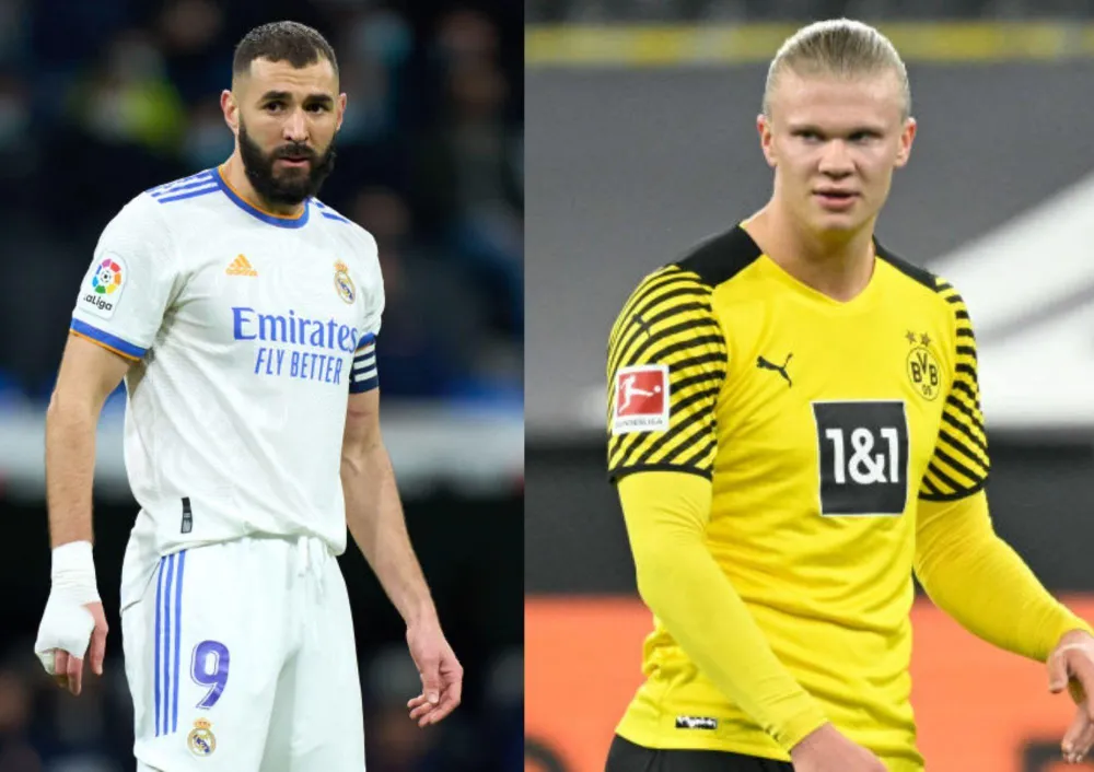 Benzema không muốn sự xuất hiện của Haaland ở sân Bernabeu. Ảnh: CGI.