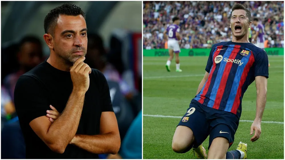 HLV Xavi hài lòng với &quot;báu vật&quot; Lewandowski. Ảnh: CGI.