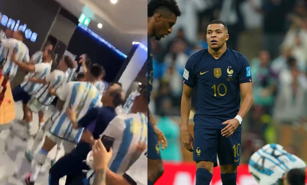 Martinez sau trận chung kết đã cùng các đồng đội bày trò dành 1 phút "mặc niệm" Mbappe. Ảnh: GETTY.