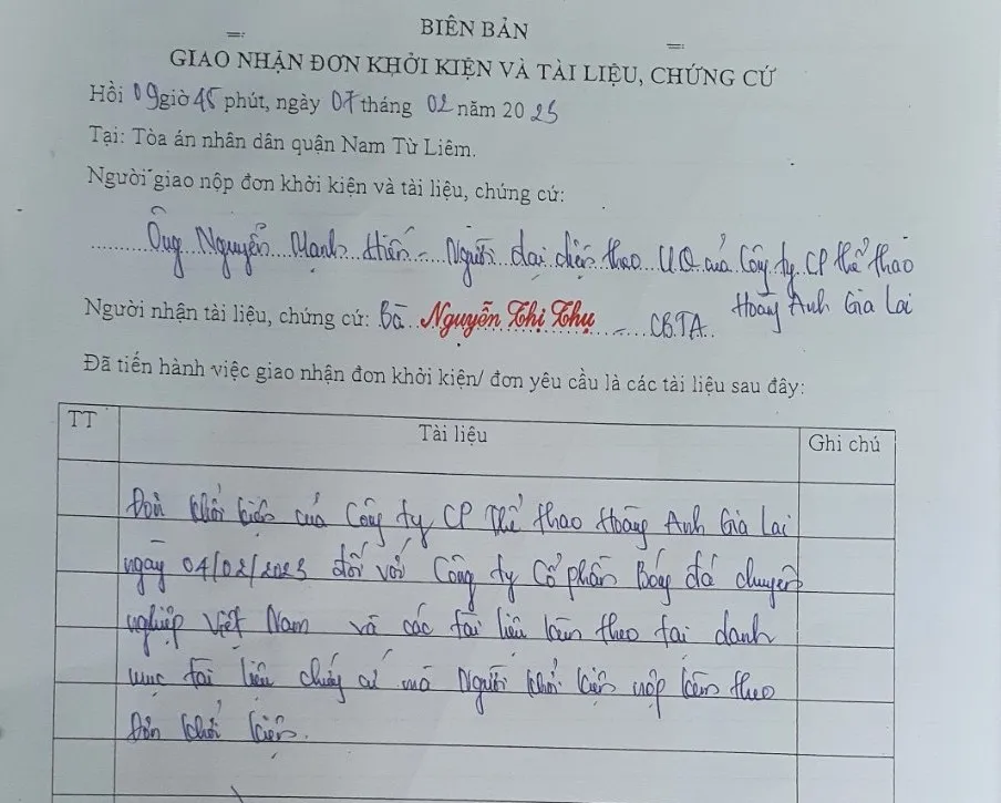 Tòa án Quận Nam Từ Liêm thụ lý đơn khởi kiện của HA Gia Lai. Ảnh: CTV Tòa án Quận Nam Từ Liêm thụ lý đơn khởi kiện của HA Gia Lai. Ảnh: CTV