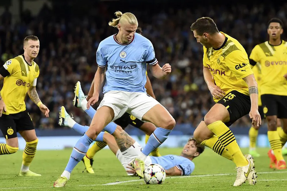 Chân sút của Na Uy bình quân ghi hơn một bàn mỗi trận cho Man City. Ảnh: GETTY.