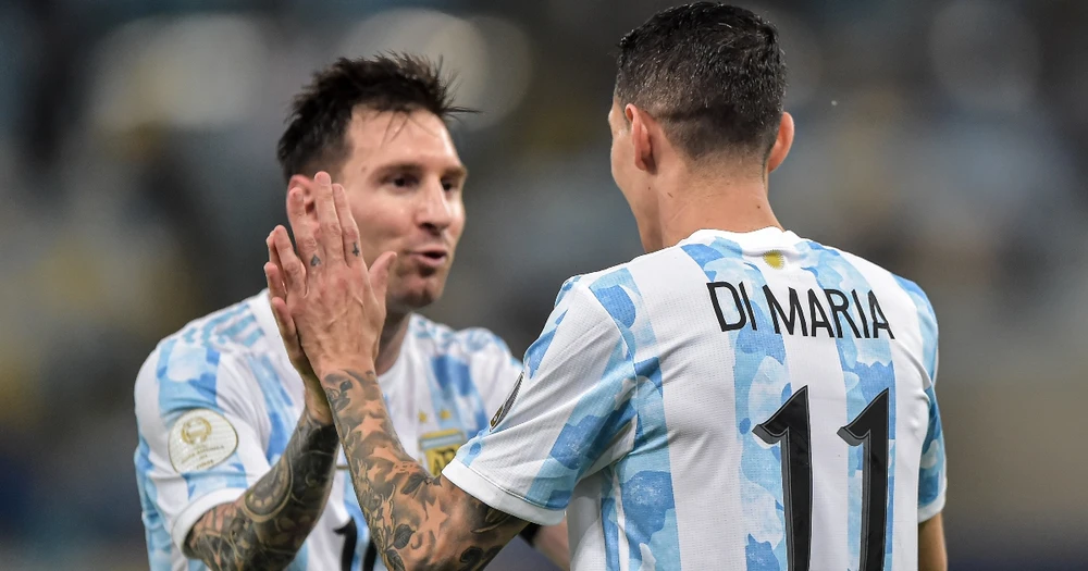 Di Maria và Messi cùng đồng đội từng đánh bại tuyển Pháp của Mbappe trong trận chung kết World Cup 2022. Ảnh: GETTY.