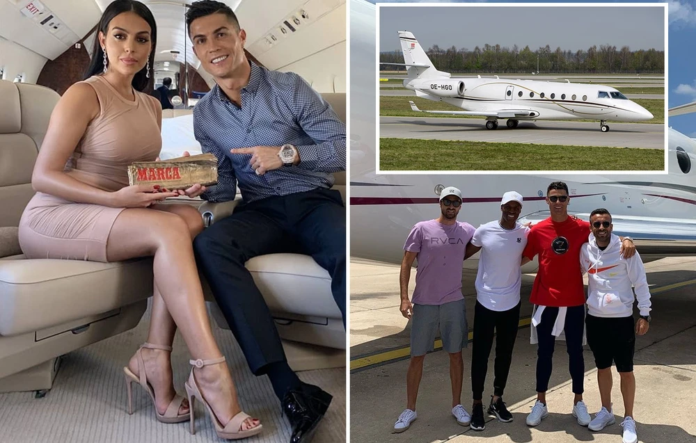 Ronaldo cùng vợ chưa cưới và bạn bè của anh với chiếc máy bay Gulfstream G200. Ảnh: GETTY. Ronaldo cùng vợ chưa cưới và bạn bè của anh với chiếc máy bay Gulfstream G200. Ảnh: GETTY.
