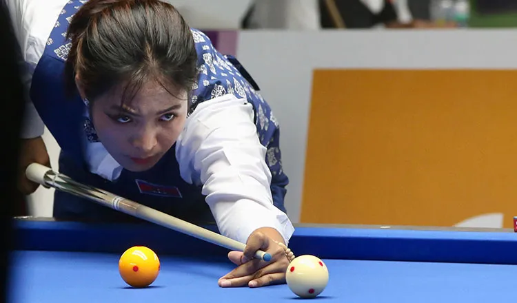 Pheavy trở về nước từ Hàn Quốc tham dự SEA Games 32 với khao khát giành 2 HCV ở nội dung Billiards carom 1 băng và 3 băng. Ảnh: CCT.