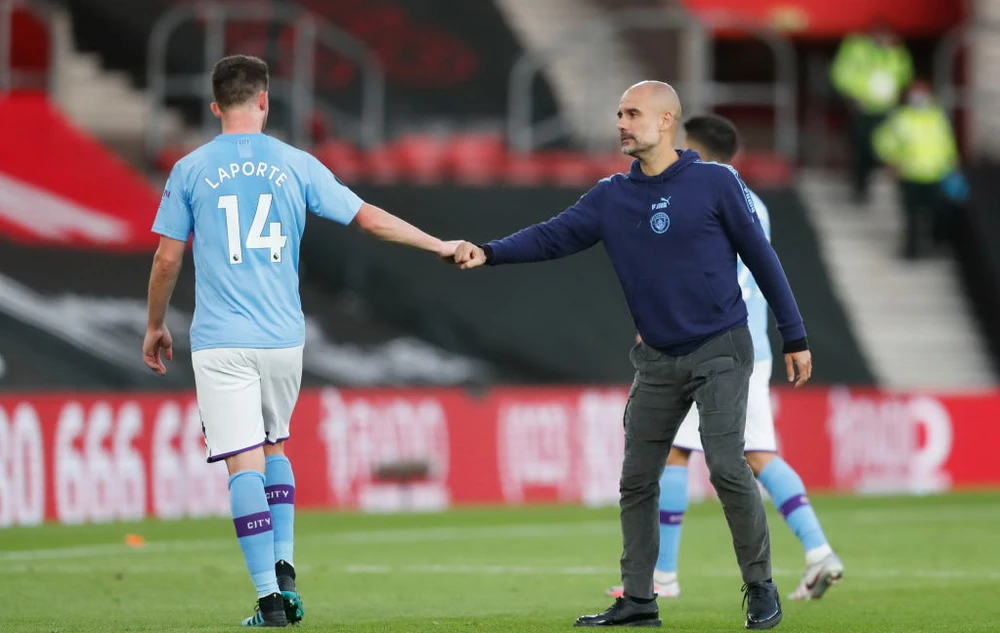 Trung vệ Laporte không còn là chọn lựa ưu tiên của HLV Pep Guardiola trong màu áo Man City. Ảnh: GETTY.