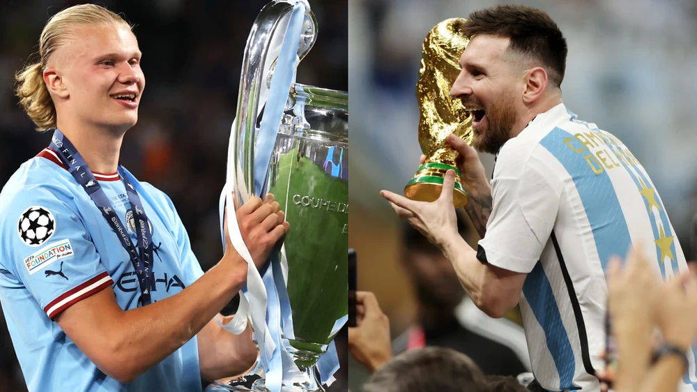 Tiền đạo người Na Uy góp công lớn trong cú ăn ba của Man City trong khi Messi vô địch thế giới. Ảnh: GETTY. Tiền đạo người Na Uy góp công lớn trong cú ăn ba của Man City trong khi Messi vô địch thế giới. Ảnh: GETTY.