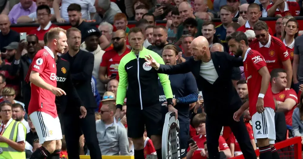 Đội quân Man United của HLV Ten Hag vừa thua tan nát ngay trên sân nhà trước đối thủ bị đánh giá yếu hơn Brighton. Ảnh: GETTY. ronaldo-ten-hag-morgan-MU.png