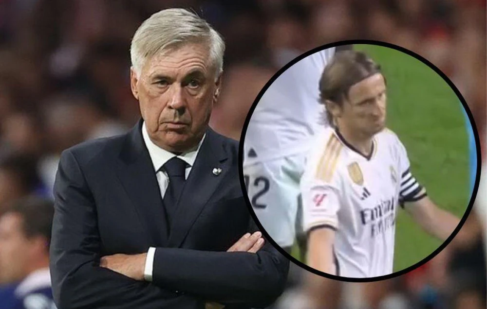 HLV Ancelotti cho rằng cả đội Real Madrid chơi kém mà không chỉ có mỗi thủ quân Modric mờ nhạt. Ảnh: GETTY. Luka-modric-ancelotti-1.jpg