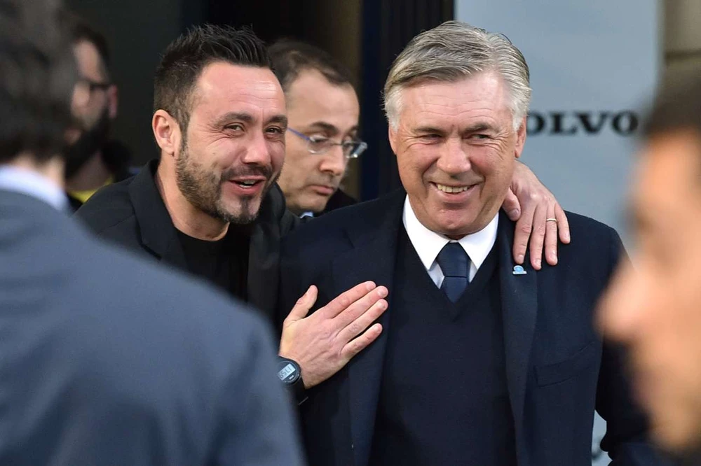 Đàn em De Zerbi nhiều khả năng sẽ trở thành người kế nhiệm chiến lược gia Ancelotti. Ảnh: GETTY. real-ancelotti.jpg