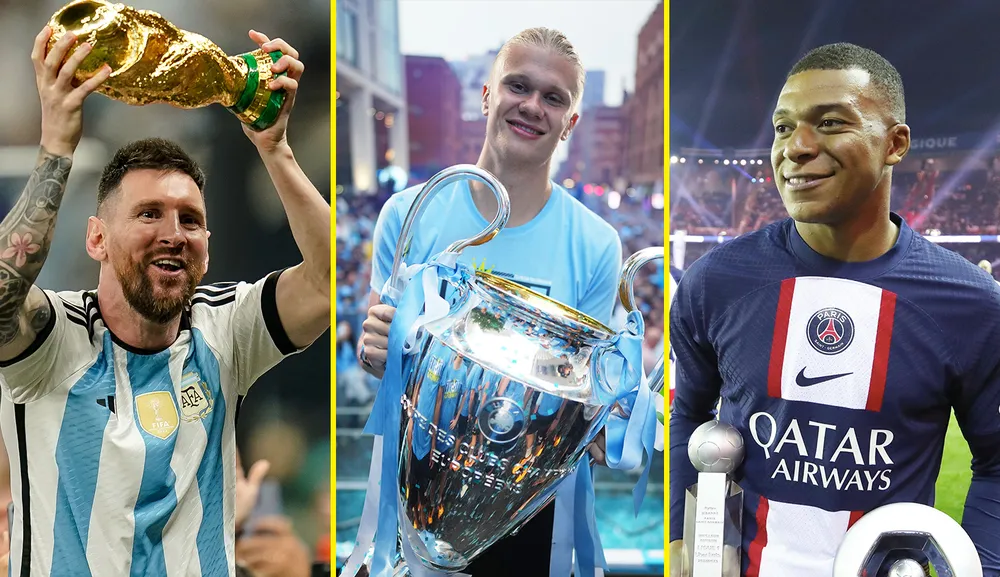 Messi vô địch World Cup là dấu ấn đậm nét hơn so với Haaland và Mbappe. Ảnh: GETTY. messi-haaland-mbappe.png
