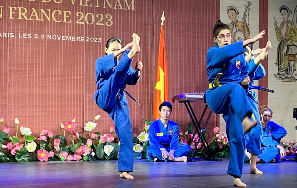 Các võ sinh Vovinam Pháp - Việt trình diễn những đòn thế đẹp mắt. tu-hao-vo-viet-2.jpg