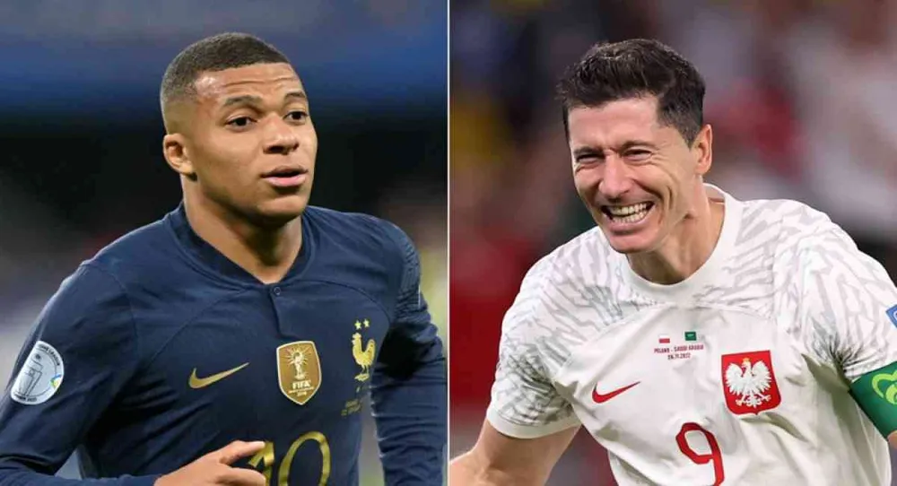 Ngôi sao của Pháp và Ba Lan có thể sẽ đụng độ nhau ở trận cuối vòng bảng Euro 2024. Ảnh: GETTY. mbappe-bi-chi-trich-doi-tuyen-phap-moi-mon-tim-ban-thang-dau-tien-o-euro (1).png