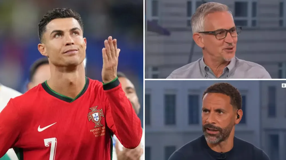Hai cựu tuyển thủ Anh Rio Ferdinand và Lineker cá cược Ronaldo có sút phạt quả đầu tiên cho Bồ Đào Nha hay không. Ảnh: GETTY. cựu tuyển thủ Anh