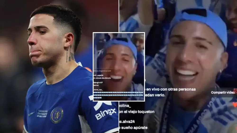 Tiền vệ Enzo Fernandez gặp rắc rối lớn vì lời bài hát được anh phát trực tiếp có nội dung phân biệt đối xử với đồng nghiệp. Ảnh: GETTY. cha-cua-enzo-bao-chua-cho-con-trai-sau-scandal-phan-biet-chung-toc (3).jpg