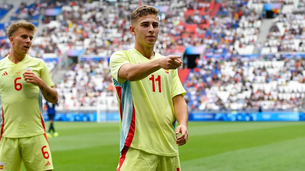 Ngôi sao trẻ của Barca Fermin Lopez lại trở thành người hùng của Tây Ban Nha khi vào đến chung kết Olympic Paris 2024. Ảnh: GETTY. hlv-henry-hu-hon-sau-khi-giup-phap-vao-chung-ket-olympic-paris-2024 (6).jpg