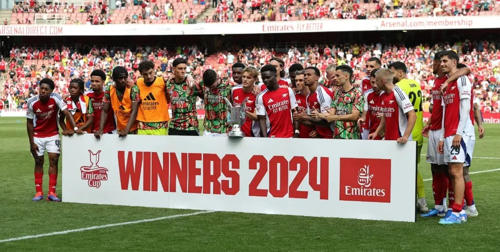 Arsenal vừa chiến thắng ở Emirates Cup sau khi đánh bại đối thủ đến từ Pháp Lyon 2-0. Ảnh: GETTY. ly-do-arsenal-khong-the-vo-dich-premier-league (3).jpg