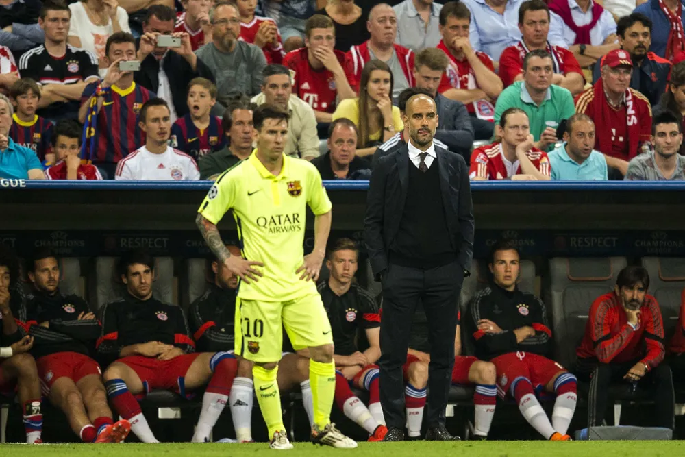 Messi từng bị HLV Pep Guardiola "hăm dọa" cho tập nặng ở Man City. Ảnh: GETTY. chi-tiet-thuong-vu-hlv-pep-guardiola-dua-messi-ve-man-city (1).jpg